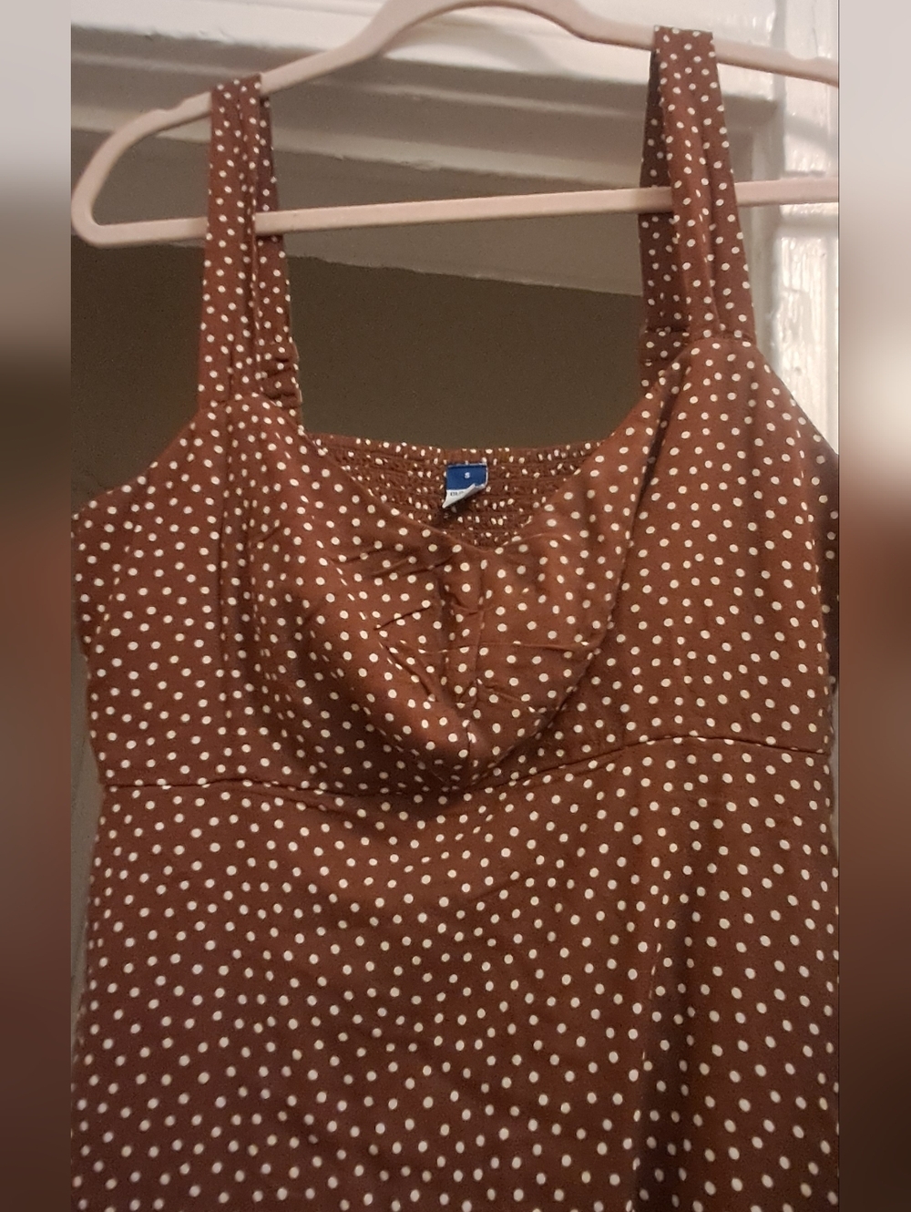 NWT Old Navy Brown Mini Dress With White Polkadots - Picture 2 of 6